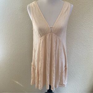 Millibon Dress Pale Pink Tiered Skirt V Neck Mini Dress Pleated Summer Dress: L